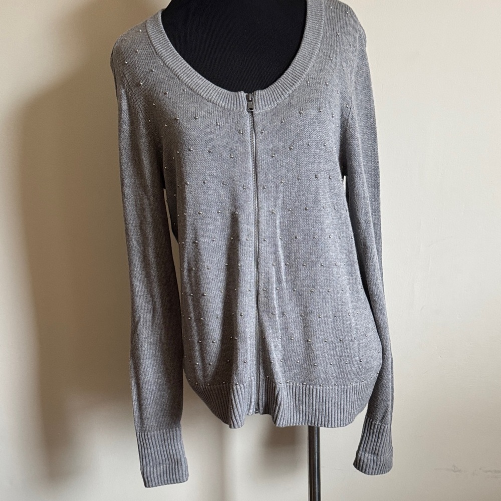 Talbots Pearl Detail Zip Cardigan Sweater